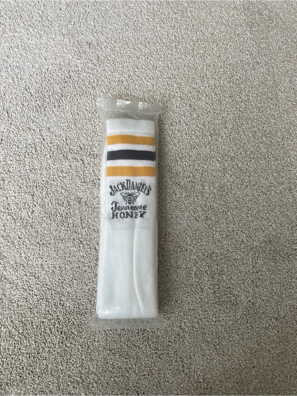Jack Daniels White, Yellow & Black Striped Athletic Crew Socks